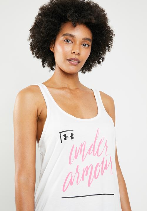 Under Armour - Graphic script cross back tank - white & pink
