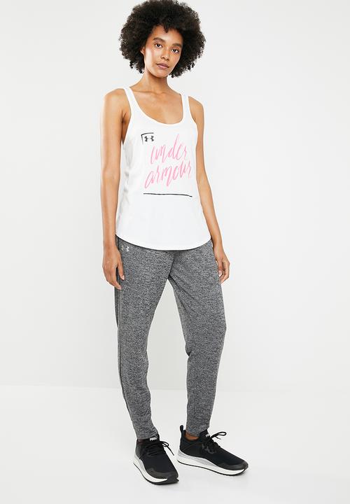 Under Armour - Graphic script cross back tank - white & pink