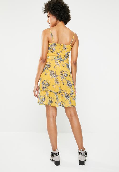 Superbalist - Printed strappy dress with ruffle hem - yellow 
