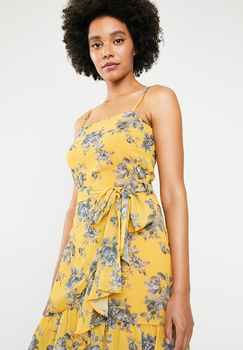 Superbalist - Printed strappy dress with ruffle hem - yellow 