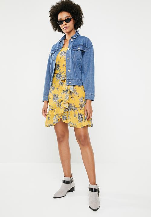 Superbalist - Printed strappy dress with ruffle hem - yellow 