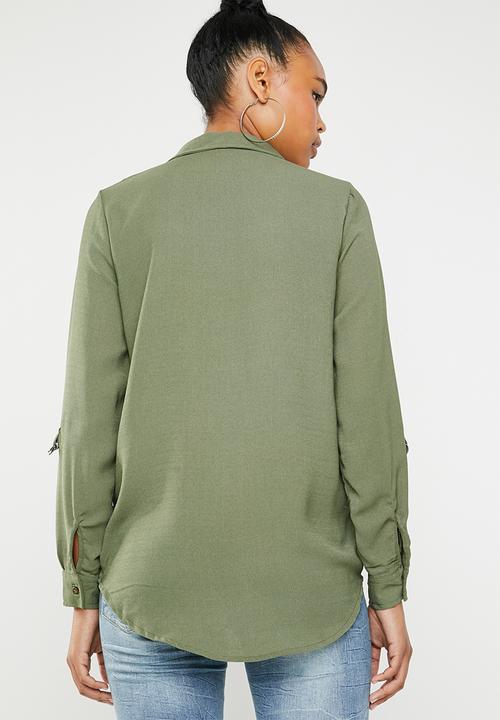 Jacqueline de Yong - Yenzo long sleeve shirt - khaki green