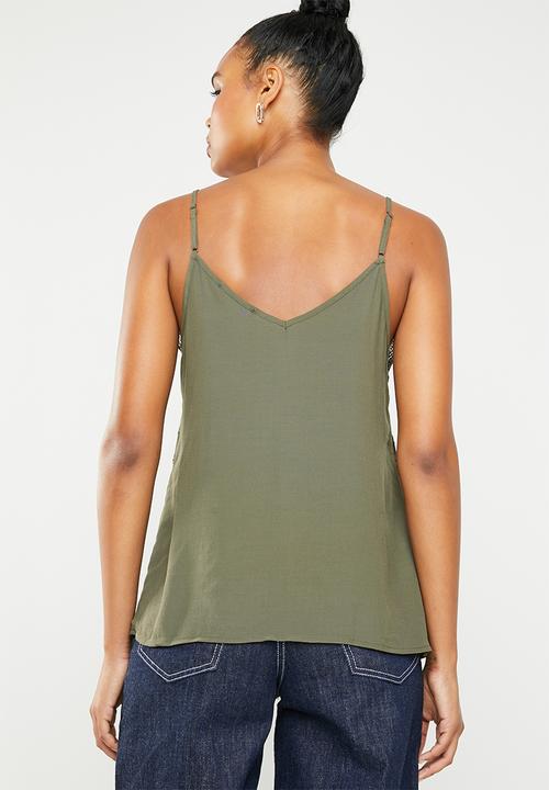 MANGO - Lace top - khaki green