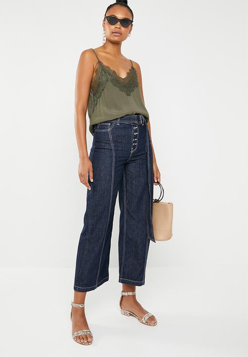 MANGO - Lace top - khaki green