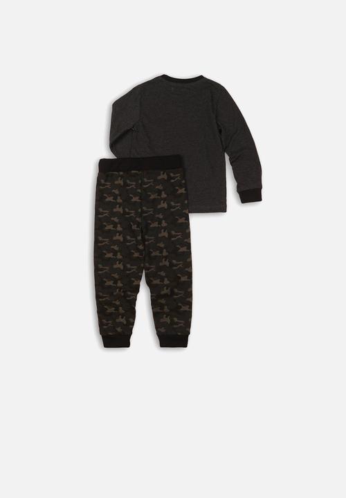 MINOTI - I'm not tired long sleeve pyjama set - charcoal & black