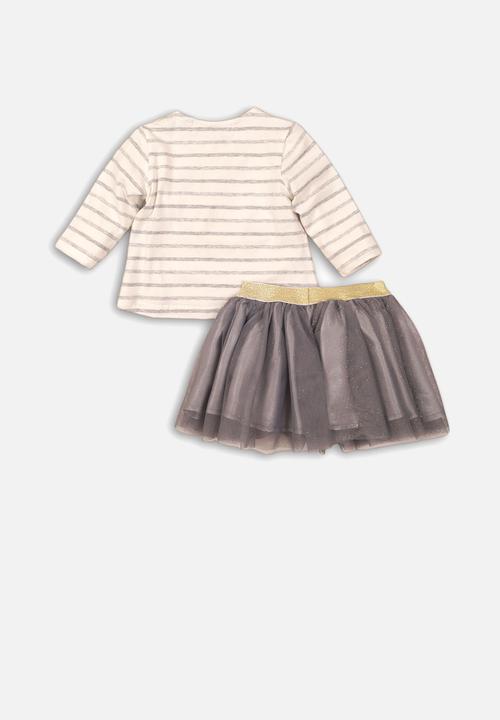 MINOTI - Infants long sleeve top & tutu set - cream & grey 
