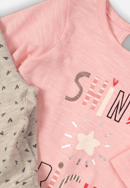 MINOTI - Infants long sleeve top & legging set - pink & grey 