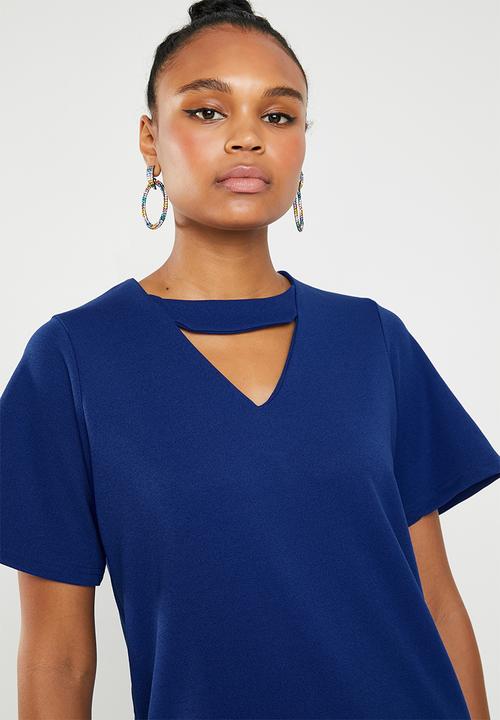 c(inch) - Choker neckline dress - blue