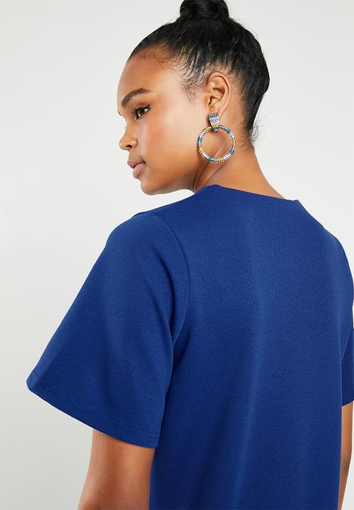 c(inch) - Choker neckline dress - blue