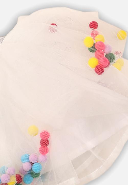 MINOTI - Kids pom pom net skirt - white