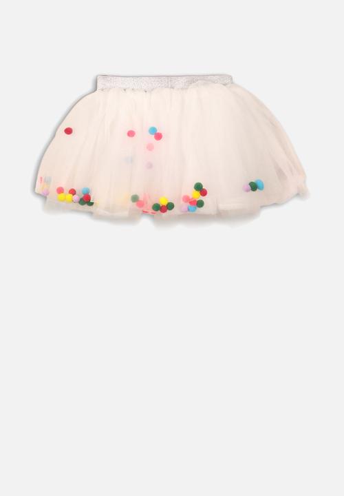 MINOTI - Kids pom pom net skirt - white