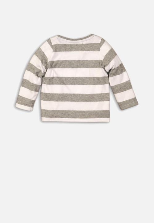 MINOTI - Striped sequin T-shirt top - grey & white