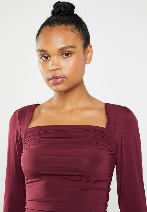 Superbalist - Square neck ruched dress - burgundy 