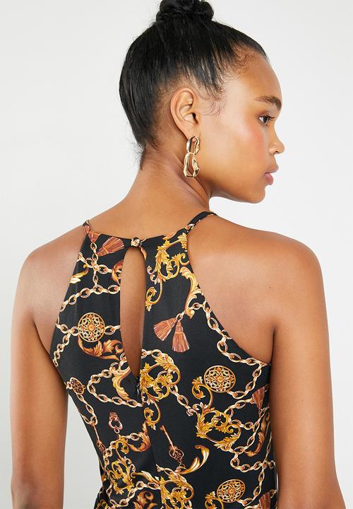 Superbalist - HI neck ruched bodycon dress - print 