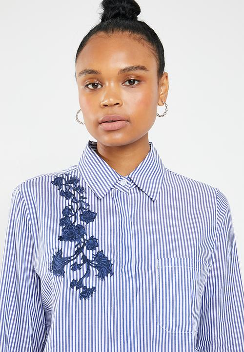 dailyfriday - Stripe embroidered shirt - blue