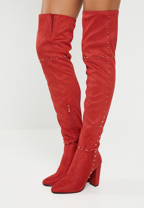 STYLE REPUBLIC - Studded thigh high boot - red