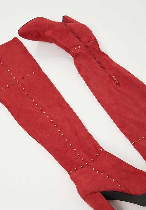 STYLE REPUBLIC - Studded thigh high boot - red