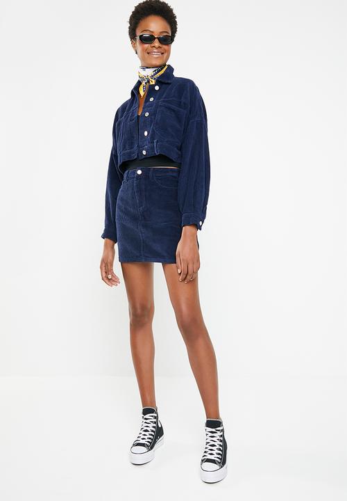 Missguided - Cropped drop shoulder cord jacket - navy