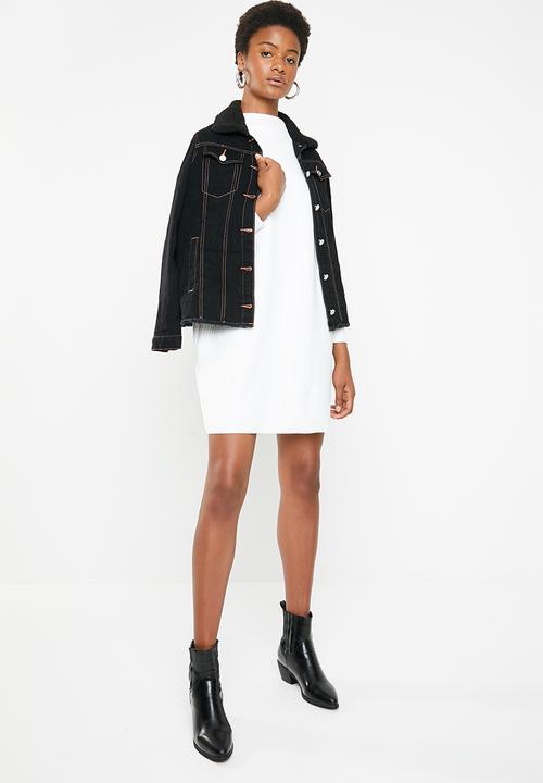Missguided - Oversized high neck rib sweater dress - white