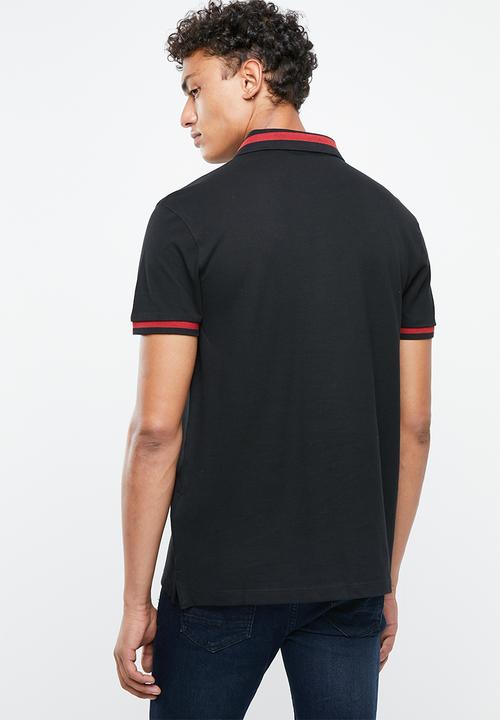New Look - Stripe collar short sleeve polo - black