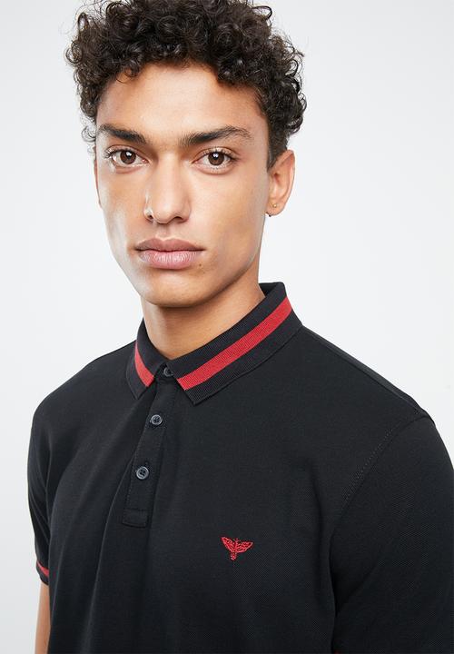 New Look - Stripe collar short sleeve polo - black