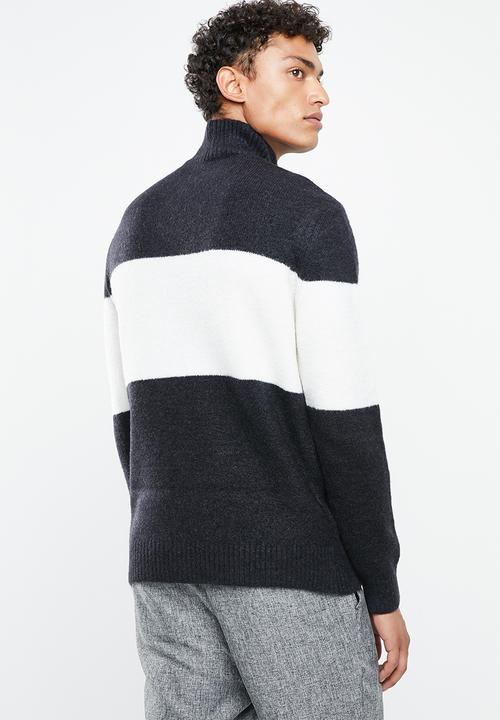 New Look - Hairy block funnel pullover knit - navy & cream