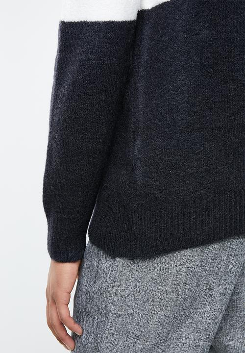 New Look - Hairy block funnel pullover knit - navy & cream