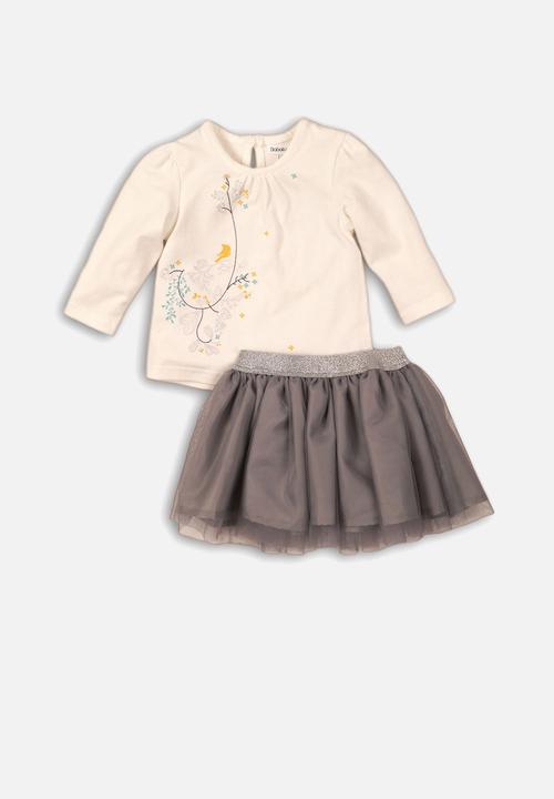 MINOTI - 2 piece long sleeve top & tutu set - cream & grey