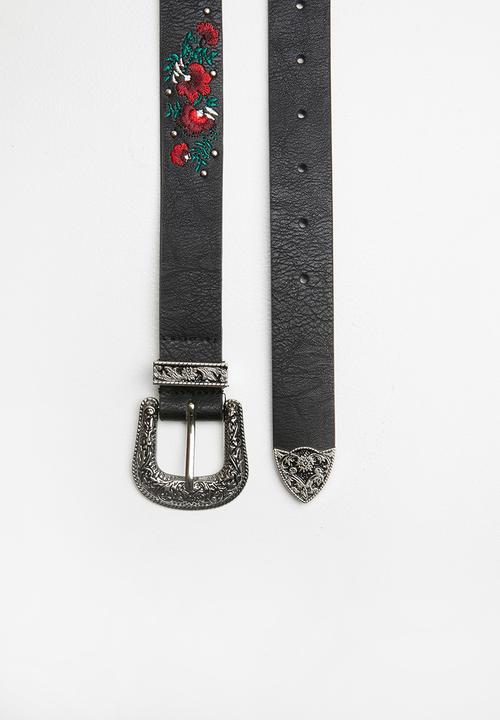 New Look - Tia embroidery western belt - black