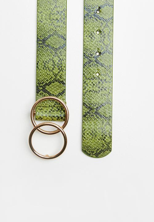 Missguided - Snake double ring belt - green & black