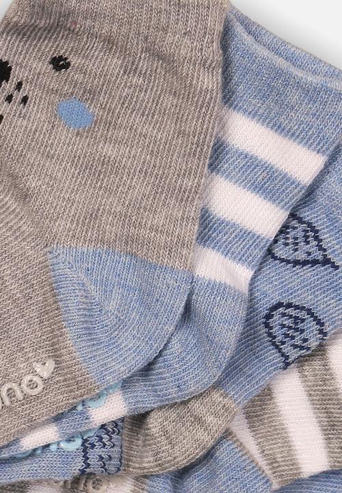 MINOTI - 5 Pack bear design ankle socks - blue & grey