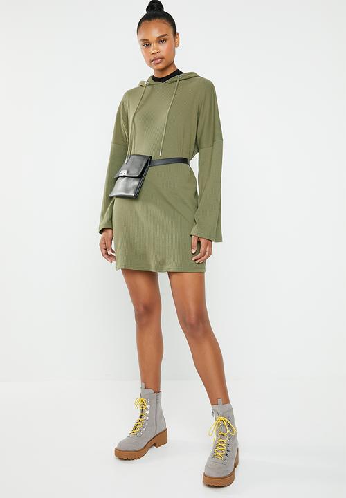 Missguided - Oversized hooded sweat dress - green