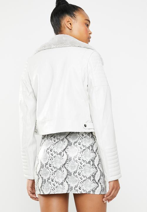Missguided - Biker jacket with faux fur collar - grey