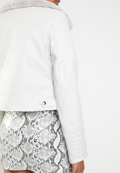 Missguided - Biker jacket with faux fur collar - grey