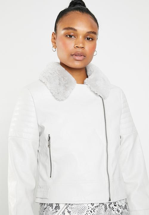 Missguided - Biker jacket with faux fur collar - grey