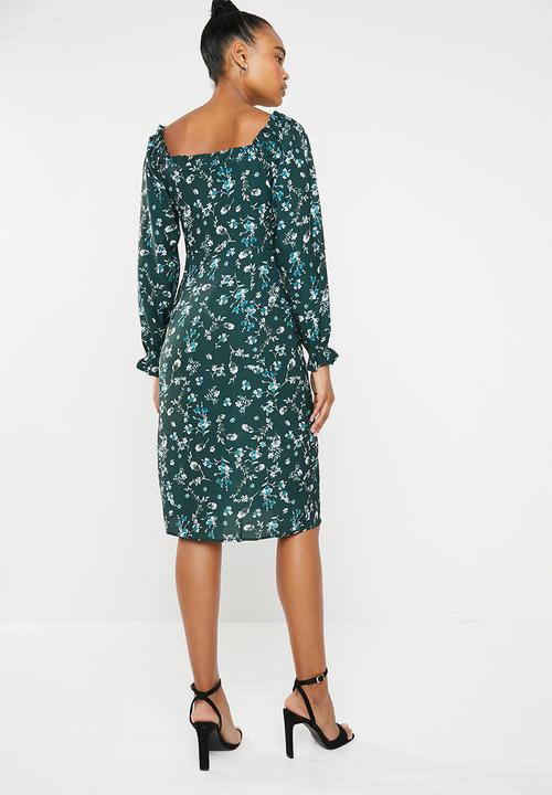 Missguided - Button midi dress - green
