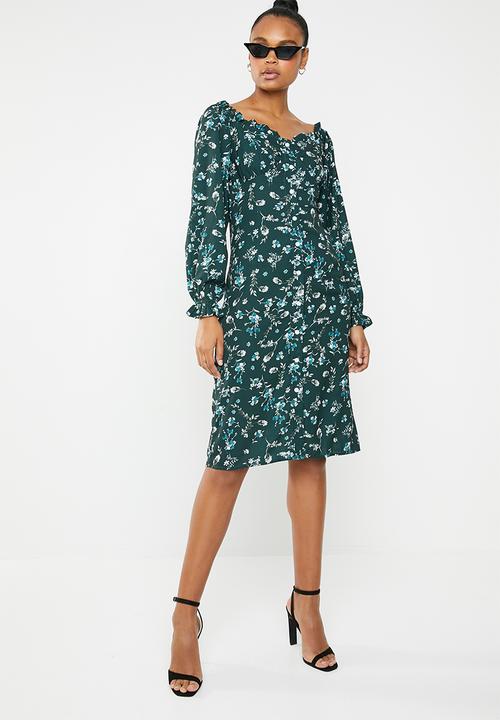 Missguided - Button midi dress - green