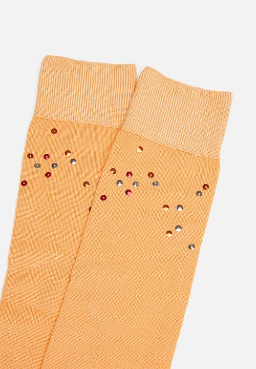 Hysteria - Madda knee high socks - peach & navy