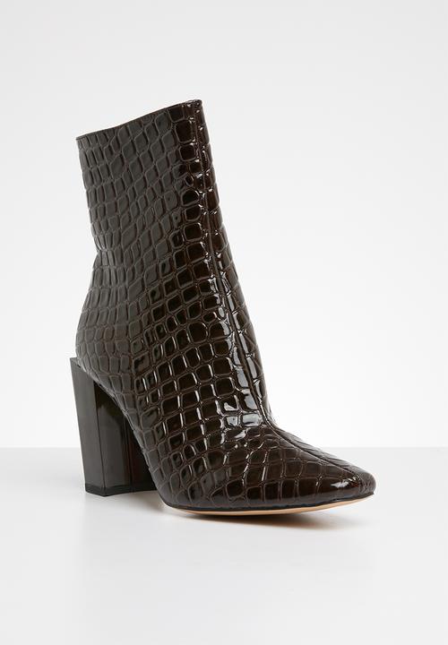 Missguided - Ring pull zip boot after dark croc - brown