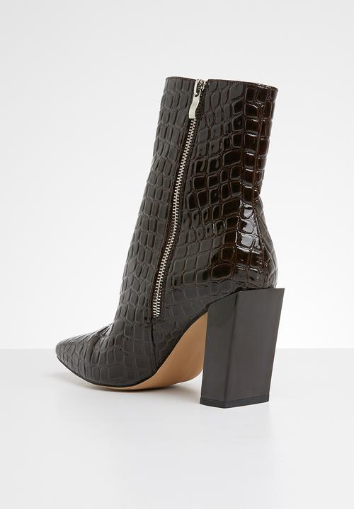 Missguided - Ring pull zip boot after dark croc - brown