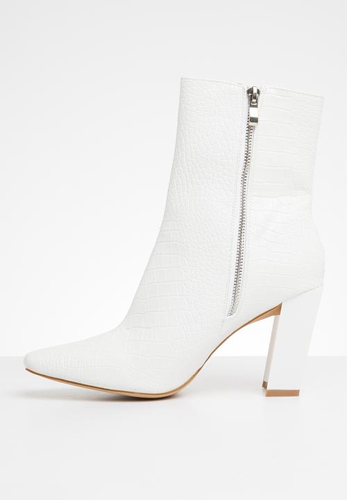Missguided - Ring pull zip boot cox calf - white 