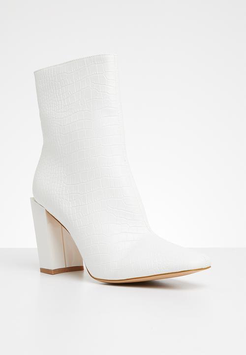 Missguided - Ring pull zip boot cox calf - white 