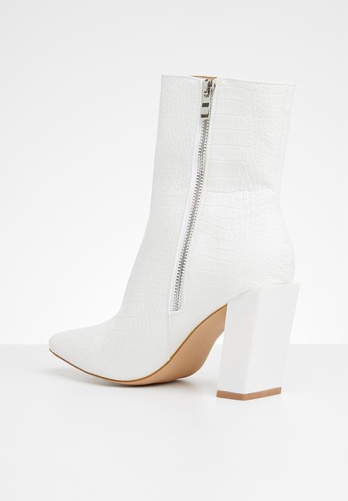 Missguided - Ring pull zip boot cox calf - white 