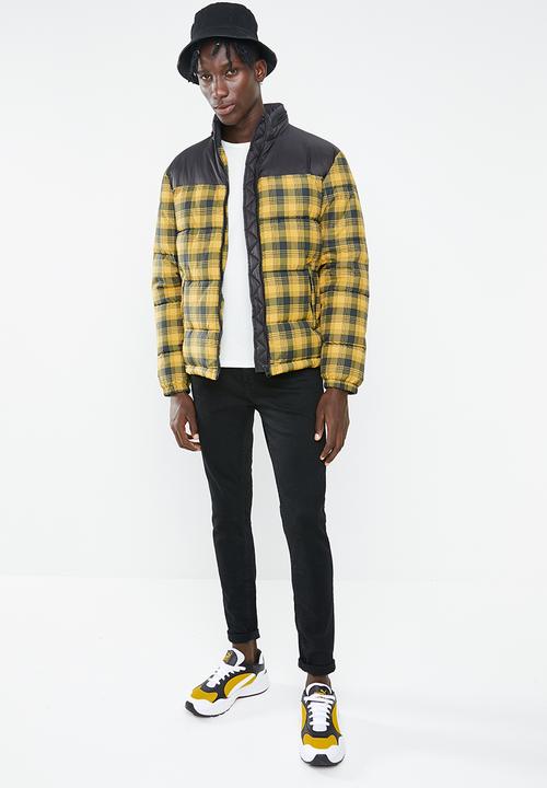 New Look - Check puffer jacket - black & yellow 
