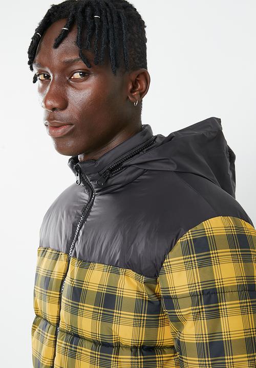 New Look - Check puffer jacket - black & yellow 