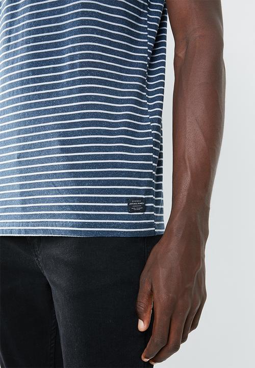 Jack & Jones - Happy stripe short sleeve crew neck tee - blue & white 
