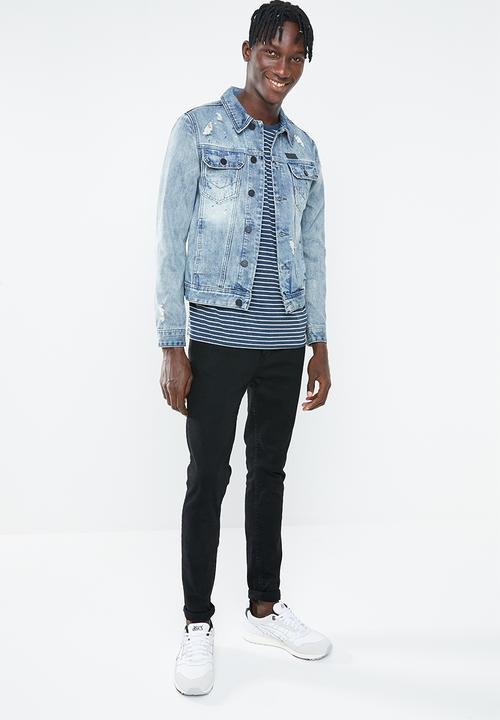 Jack & Jones - Happy stripe short sleeve crew neck tee - blue & white 