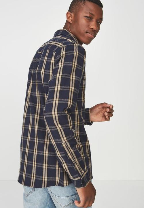 Cotton On - 91 flannel check shirt - navy & tan