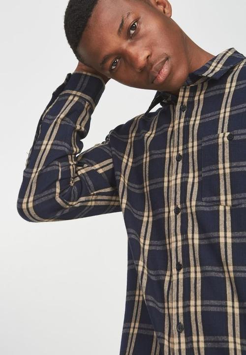 Cotton On - 91 flannel check shirt - navy & tan