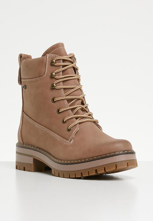 Miss Black - Lace up military boot - pink